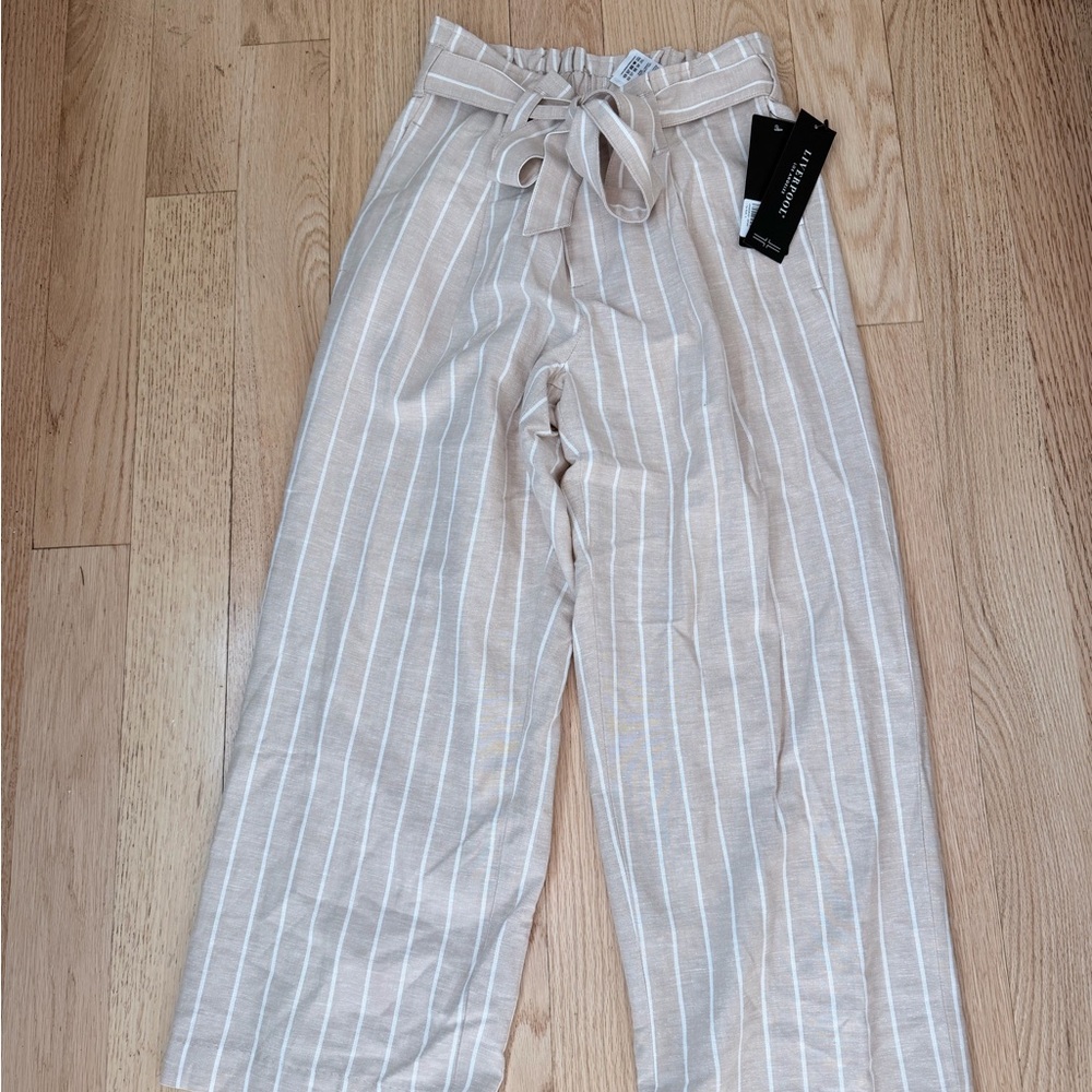Liverpool Beige Striped Ankle Pants